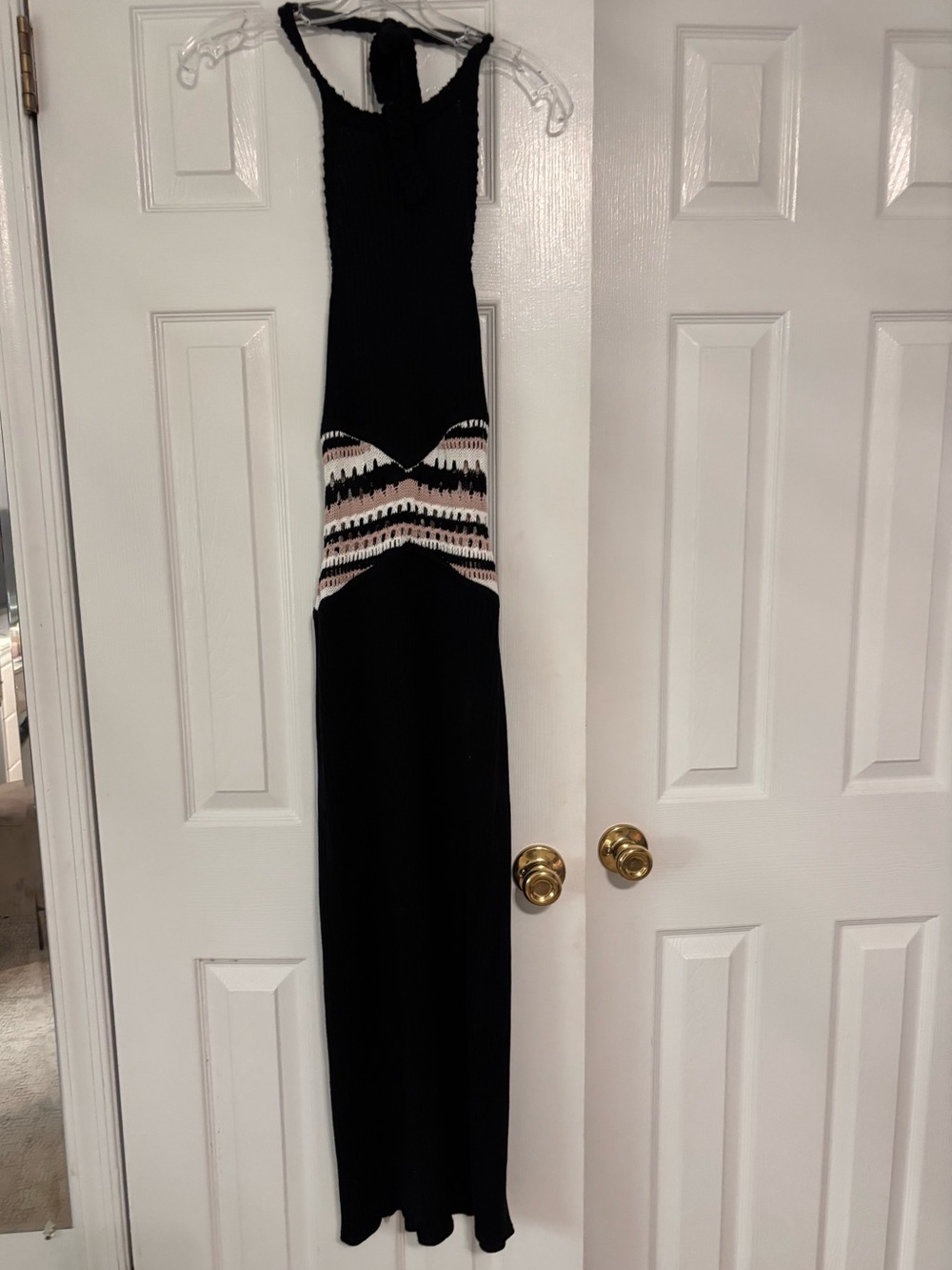 Ramy Brook NWT Theo knit Black Halter Maxi Dress with Patterned Waist